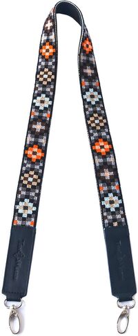 Woven Bag Strap - Brown & Orange with Black Leather, Purse Strap, Hand Woven Bag Strap, Embroidered Crossbody Strap, Guitar Strap in Saudi Arabia