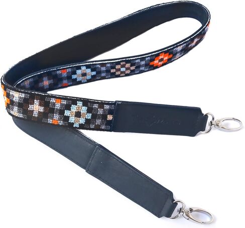 Woven Bag Strap - Brown & Orange with Black Leather, Purse Strap, Hand Woven Bag Strap, Embroidered Crossbody Strap, Guitar Strap in Saudi Arabia