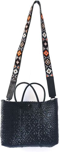 Woven Bag Strap - Brown & Orange with Black Leather, Purse Strap, Hand Woven Bag Strap, Embroidered Crossbody Strap, Guitar Strap in Saudi Arabia