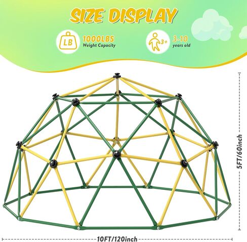 Climbing Dome, 6FT Geometric Dome Climber for Kids, Kids Indoor Outdoor Jungle Gym Supports 600lbs, Easy Assembly Playground Jungle Gym Backyard Play Equipment, Yellow+Blue in Saudi Arabia