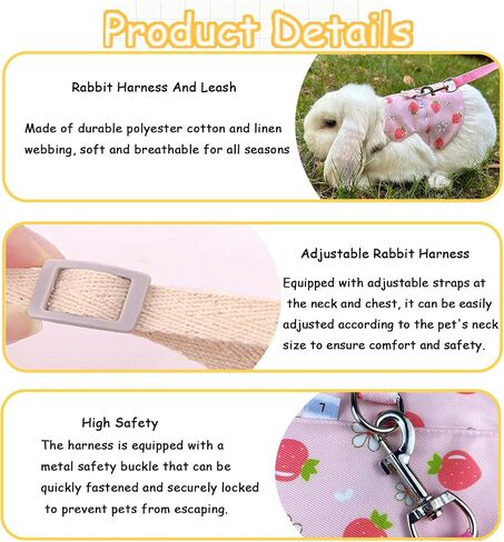 2-Pack Small Pet Harness & Leash Set – Soft, Adjustable Vest for Rabbits, Kittens, Squirrels & More (Pink, L) in Kuwait
