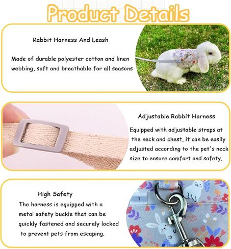 2-Pack Small Pet Harness & Leash Set – Soft, Adjustable Vest for Rabbits, Kittens, Squirrels & More (Pink, L) in Kuwait