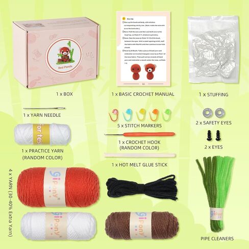 Gipony Crochet Kit for Beginners, Crochet Animal Kits, Crocheting Kit for Starters, Learn to Crochet with Step-by-Step Video Tutorials, Beginner Crochet Kit for Adults(Panda) in Kuwait