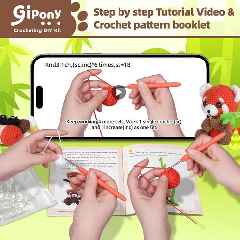 Gipony Crochet Kit for Beginners, Crochet Animal Kits, Crocheting Kit for Starters, Learn to Crochet with Step-by-Step Video Tutorials, Beginner Crochet Kit for Adults(Panda) in Kuwait