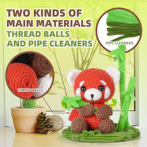 Gipony Crochet Kit for Beginners, Crochet Animal Kits, Crocheting Kit for Starters, Learn to Crochet with Step-by-Step Video Tutorials, Beginner Crochet Kit for Adults(Panda) in Kuwait