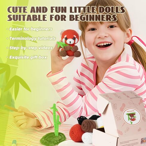 Gipony Crochet Kit for Beginners, Crochet Animal Kits, Crocheting Kit for Starters, Learn to Crochet with Step-by-Step Video Tutorials, Beginner Crochet Kit for Adults(Panda) in Kuwait