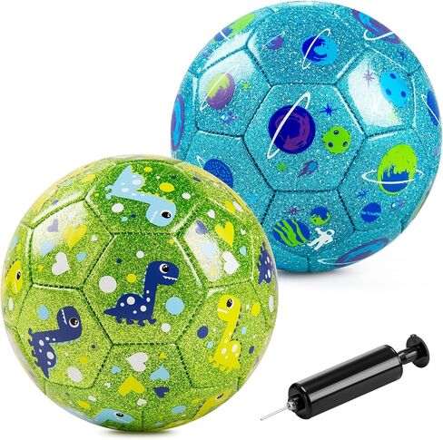 ZOOJOY 2 Pack Size 2 Soccer Ball for Toddlers 1-3, Cartoon Balls for Sports Gifts for Boys & Girls with Pump,Mesh Bag, Planet & Dinosaur Toddler Soccer for Indoor Outdoor Active Play in Saudi Arabia
