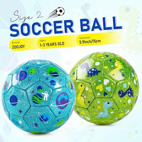 ZOOJOY 2 Pack Size 2 Soccer Ball for Toddlers 1-3, Cartoon Balls for Sports Gifts for Boys & Girls with Pump,Mesh Bag, Planet & Dinosaur Toddler Soccer for Indoor Outdoor Active Play in Saudi Arabia