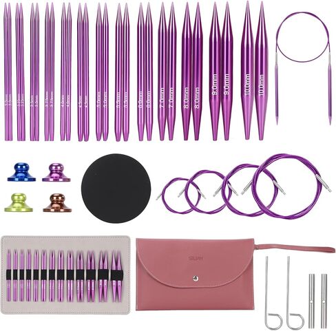 liomey Interchangeable Circular Knitting Needles Set - 13 Pairs (3mm-10mm) with 4 Flexible Cables, Aluminum Needle, Ergonomic Design for Beginners and Advanced Knitters, Blue in Saudi Arabia