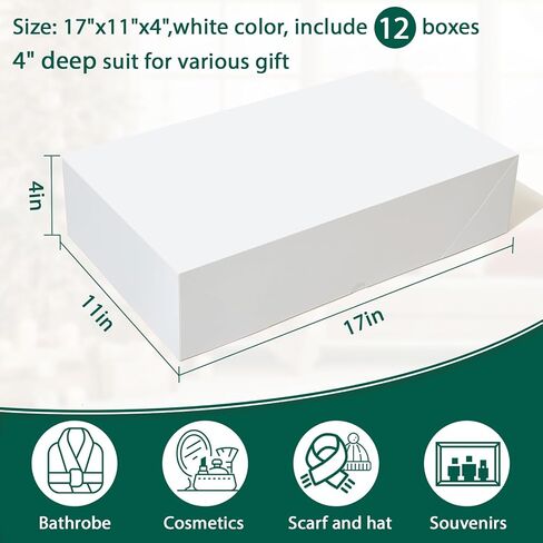 YANGTE 12 Premium Gift Boxes with Lids for Presents, Extra Large White Boxes for Wrapping Gifts, 4-inch Deep Clothing Gift Boxes for Robe, Sweater, Shirt and Christams Gift in Kuwait