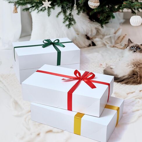 YANGTE 12 Premium Gift Boxes with Lids for Presents, Extra Large White Boxes for Wrapping Gifts, 4-inch Deep Clothing Gift Boxes for Robe, Sweater, Shirt and Christams Gift in Kuwait