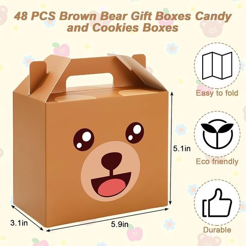 FYSUIMU 48Pcs Bear Treat Box with Handle Cute Bear Face Candy Goodie Bag Paper Gift Container for Birthday Baby Shower Party Favors Supplies in Saudi Arabia