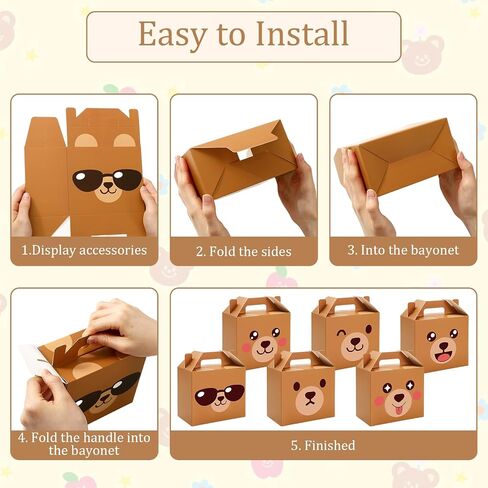 FYSUIMU 48Pcs Bear Treat Box with Handle Cute Bear Face Candy Goodie Bag Paper Gift Container for Birthday Baby Shower Party Favors Supplies in Saudi Arabia