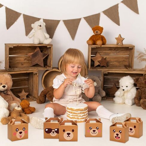 FYSUIMU 48Pcs Bear Treat Box with Handle Cute Bear Face Candy Goodie Bag Paper Gift Container for Birthday Baby Shower Party Favors Supplies in Saudi Arabia