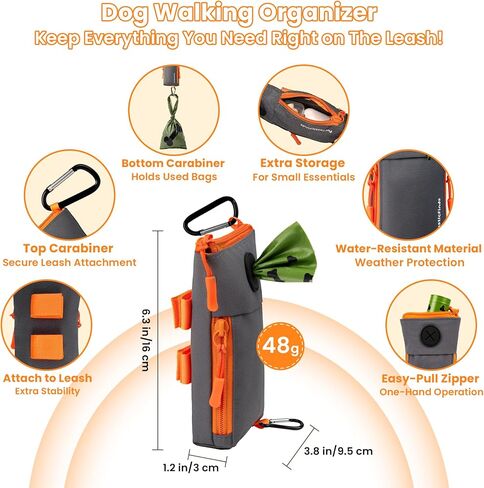 حامل حقيبة أنبوب الكلب للمقود مع 2 أكواب تخزين مقاومة للماء ، مقطع carabiner ، سستة ناعمة الكلب الحقيبة لأكياس أليف النفايات ، المشي الكلاب ، التدريب ، السفر (أسود) in Kuwait