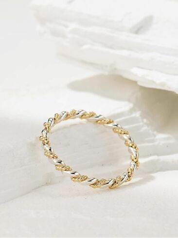 LUKRAY Braided Stacking Ring | Silver and Gold Statement Ring | S925 Sterling Silver and 14k Gold-Filled for Women | Simple and Elegant | Waterproof Everyday Wear | Stacking Ring (6.5) in Saudi Arabia