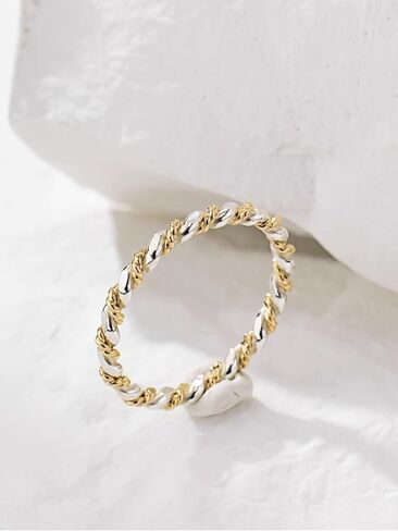 LUKRAY Braided Stacking Ring | Silver and Gold Statement Ring | S925 Sterling Silver and 14k Gold-Filled for Women | Simple and Elegant | Waterproof Everyday Wear | Stacking Ring (6.5) in Saudi Arabia