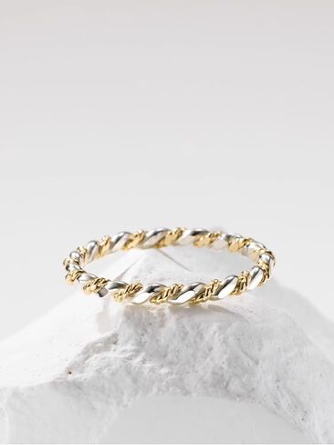 LUKRAY Braided Stacking Ring | Silver and Gold Statement Ring | S925 Sterling Silver and 14k Gold-Filled for Women | Simple and Elegant | Waterproof Everyday Wear | Stacking Ring (6.5) in Saudi Arabia