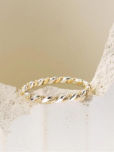 LUKRAY Braided Stacking Ring | Silver and Gold Statement Ring | S925 Sterling Silver and 14k Gold-Filled for Women | Simple and Elegant | Waterproof Everyday Wear | Stacking Ring (6.5) in Saudi Arabia