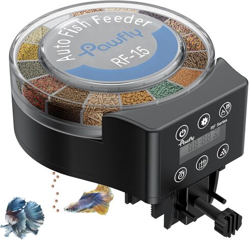 Pawfly Aquarium Automatic Fish Feeder ، 108 مل من موزع الطعام لمسحوق الكريات والحبيبات ، وحدة التغذية الموقت القابلة للتعديل لخزان الأسماك ، والبطاريات التي تعمل (البطاريات غير المدرجة) in Saudi Arabia
