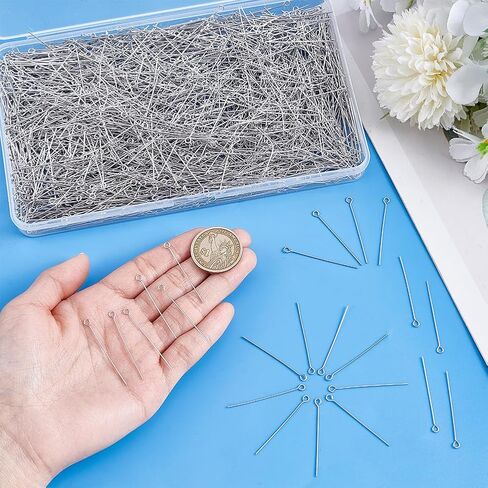 PH Pandahall 2000pcs 304 دبابيس العين الفولاذ المقاوم للصدأ النتائج 40 مم دبوس الرأس 21 مقياس دبابيس رأس الفضة مجوهر in Kuwait