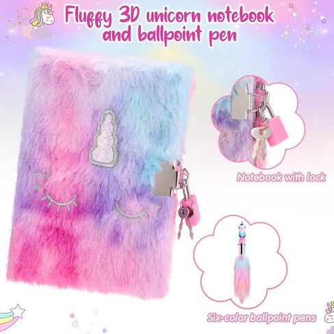 9 Pcs Unicorn Gift Stationery Set for Girls Age 4-10 Colorful Plush Pencil Case Notebook, Ballpoint Pen, Socks, Envelope Greeting Card Box for Christmas Halloween Birthday Gift in Saudi Arabia