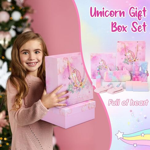 9 Pcs Unicorn Gift Stationery Set for Girls Age 4-10 Colorful Plush Pencil Case Notebook, Ballpoint Pen, Socks, Envelope Greeting Card Box for Christmas Halloween Birthday Gift in Saudi Arabia