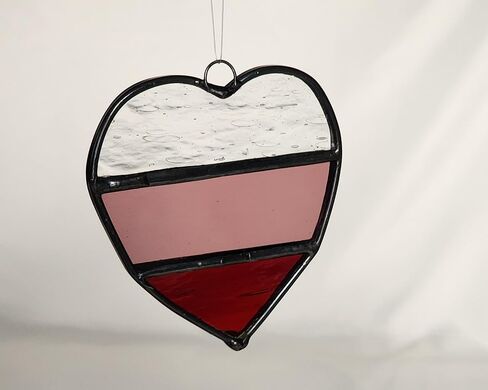 TCAG Heart Suncatcher (3"x3"), Clear Pink Red Striped Heart Ornament, Authentic Stained Art Glass, Handmade in Indiana, Mother's Day, Anniversary Gift, Birthday Gift, Packaged with Tissue and Ribbon in Saudi Arabia