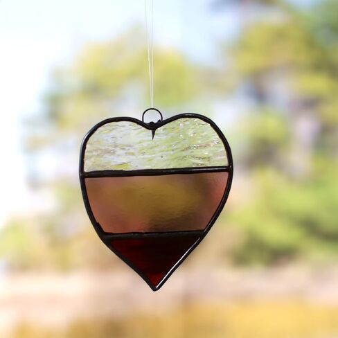 TCAG Heart Suncatcher (3"x3"), Clear Pink Red Striped Heart Ornament, Authentic Stained Art Glass, Handmade in Indiana, Mother's Day, Anniversary Gift, Birthday Gift, Packaged with Tissue and Ribbon in Saudi Arabia