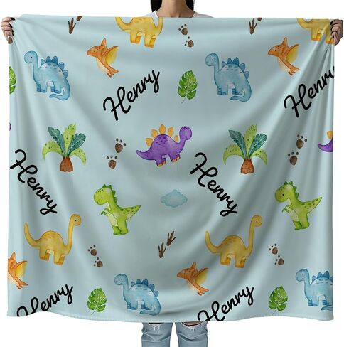 Personalized Blankets for Girls and Boys - Soft, Plush, Lightweight Baby Blue Blanket, Blanket Name Personalized Baby, Customize Baby Blanket, Custom Dinosaur Blanket, Baby Blankets for Boys in Saudi Arabia
