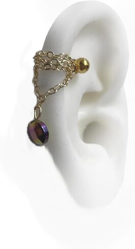 Helix piercing jewelry with gold filled 14k chains, round faceted hematite stone (m2) (STAINLESS STEEL BAR 8MM 14 GAUGE) in Saudi Arabia
