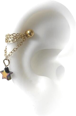 Helix piercing jewelry with gold filled 14K chains and hematite stone star shape with the piercing barbell (m2) (STAINLESS STEEL BAR 8MM 14 GAUGE) in Saudi Arabia