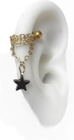 Helix piercing jewelry with gold filled 14K chains and hematite stone star shape with the piercing barbell (m2) (STAINLESS STEEL BAR 8MM 14 GAUGE) in Saudi Arabia