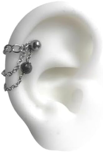 Helix piercing jewelry with faceted labradorite and silver tone chains (STAINLESS STEEL BAR 7MM 14 GAUGE) in Saudi Arabia