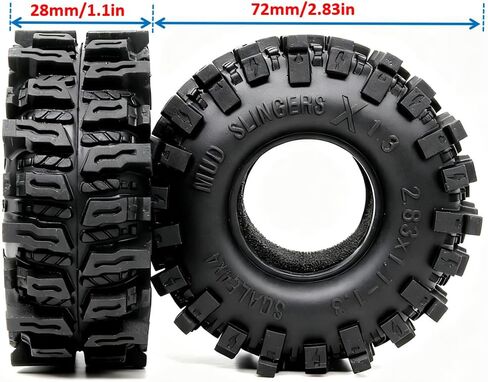 HOBBYSOUL 72mm RC 1.3 Tires Mud Slingers X 4-Pack For TRX4M SCX24 Crawlers in Saudi Arabia