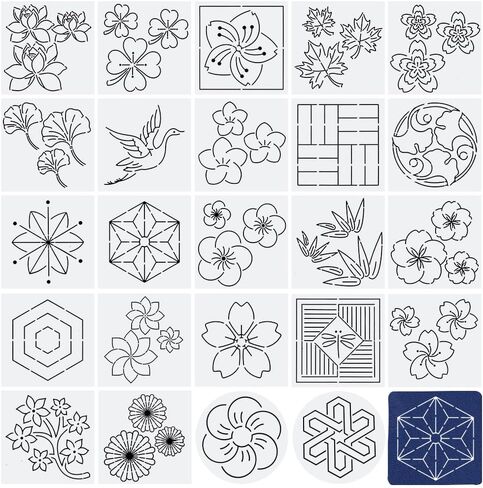 FreeBloss 24pcs Sashiko Set Pet Sashiko Templates Square Temproidery Template Sashiko Kit Sashiko pet stencil stency stencil stencil for kilting drawing line 5.5 "*5.5" in Kuwait