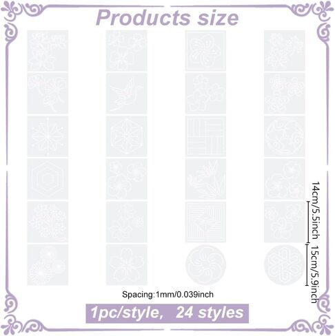 FreeBloss 24pcs Sashiko Set Pet Sashiko Templates Square Temproidery Template Sashiko Kit Sashiko pet stencil stency stencil stencil for kilting drawing line 5.5 "*5.5" in Kuwait