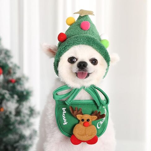 Reindeer Christmas Tree Headwear Hat for Pet Decorations Reindeer Star Pompoms Christmas Dog Headwear Photo Props in Saudi Arabia