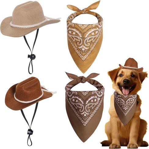 2 Pack Pet Cowboy Hats with Bandana Scarf Dogs Halloween Cowgirl Hat Pets Accessories for Puppy Cosplay Party Daily Wearing (Color Style 2) in Kuwait