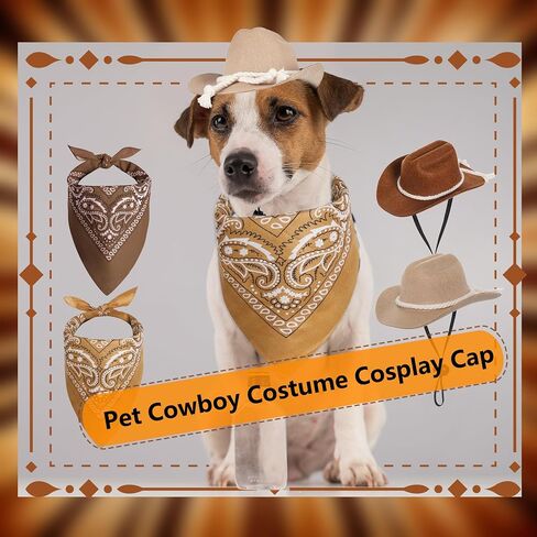 2 Pack Pet Cowboy Hats with Bandana Scarf Dogs Halloween Cowgirl Hat Pets Accessories for Puppy Cosplay Party Daily Wearing (Color Style 2) in Kuwait