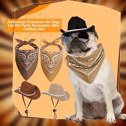 2 Pack Pet Cowboy Hats with Bandana Scarf Dogs Halloween Cowgirl Hat Pets Accessories for Puppy Cosplay Party Daily Wearing (Color Style 2) in Kuwait