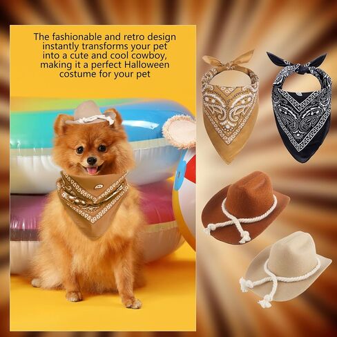 2 Pack Pet Cowboy Hats with Bandana Scarf Dogs Halloween Cowgirl Hat Pets Accessories for Puppy Cosplay Party Daily Wearing (Color Style 2) in Kuwait