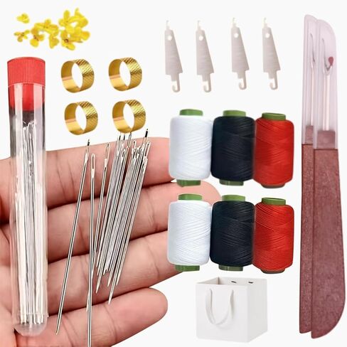 34PCS Big Eye Steel Needles Set, Stainless Steel Sewing Needle Kit, Needles Thread Hand Repair Kit, Needle Threader and Hand Sewings Set, Portable Travel Working in Kuwait