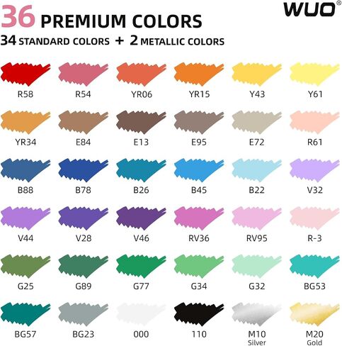 WUO 36 Colors Acrylic Paint Markers (2 Metallic), Automatic Ink Control Brush Tip for Multi-Surface Acrylic Paint Pens for Rock Painting, Wood, Canvas, Glass, DIY Art in Kuwait