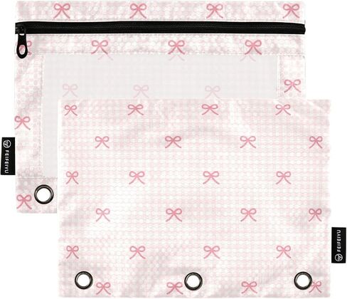 Pencil Pouch for 3 Ring Binder Pink Checkered and Bows 2 Pack Clear Window Pencil Bags with Zipper Pencil Case in Kuwait