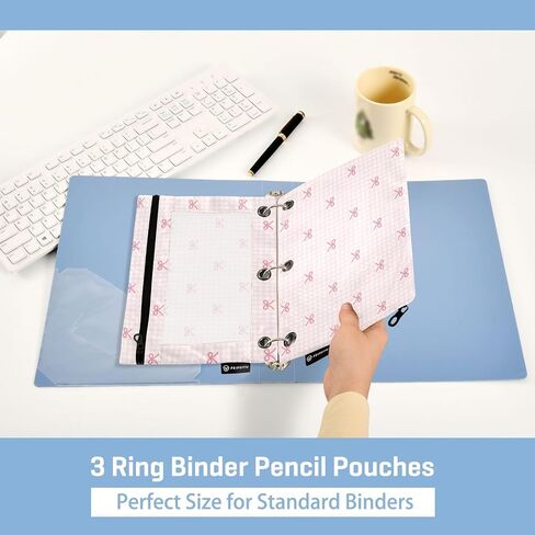 Pencil Pouch for 3 Ring Binder Pink Checkered and Bows 2 Pack Clear Window Pencil Bags with Zipper Pencil Case in Kuwait