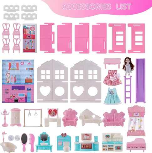 Dollhouse - لعبة Dollhouse لطيفة مع الضوء والشرائح وملحقات الأثاث ، مثالية لهواة الجمع والهواة الذين يحبون المنمنمات المنزلية in Kuwait