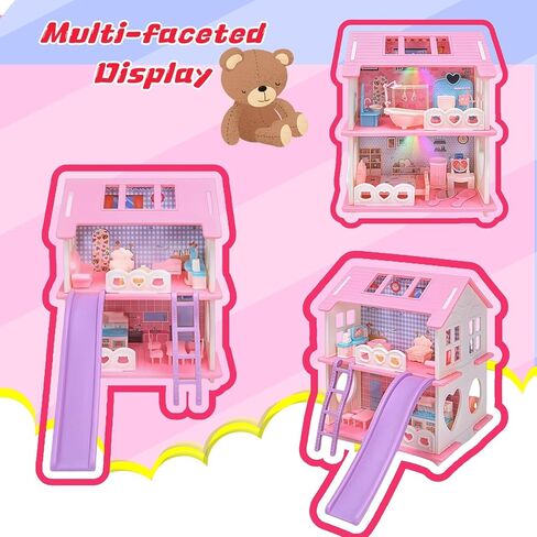 Dollhouse - لعبة Dollhouse لطيفة مع الضوء والشرائح وملحقات الأثاث ، مثالية لهواة الجمع والهواة الذين يحبون المنمنمات المنزلية in Kuwait