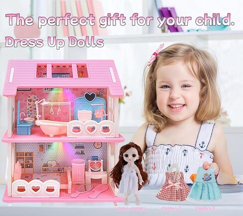 Dollhouse - لعبة Dollhouse لطيفة مع الضوء والشرائح وملحقات الأثاث ، مثالية لهواة الجمع والهواة الذين يحبون المنمنمات المنزلية in Kuwait