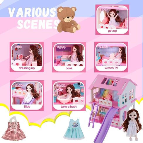 Dollhouse - لعبة Dollhouse لطيفة مع الضوء والشرائح وملحقات الأثاث ، مثالية لهواة الجمع والهواة الذين يحبون المنمنمات المنزلية in Kuwait